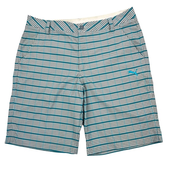 Puma Dry Cell Plaid blue white and gray light weight shorts SZ 36 - Picture 1 of 10